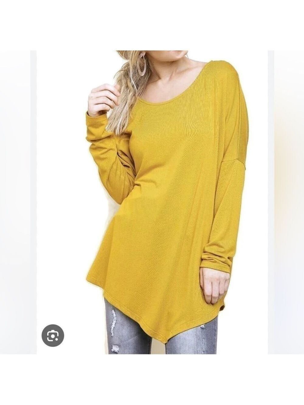Umgee + Asymmetric Long Sleeve Relaxed Silhouette Top Mustard Size 1XL